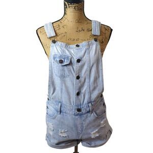 Juniors Distressed Denim Short Overalls S Y2k Cuffed Grunge 90s Revival By Litz